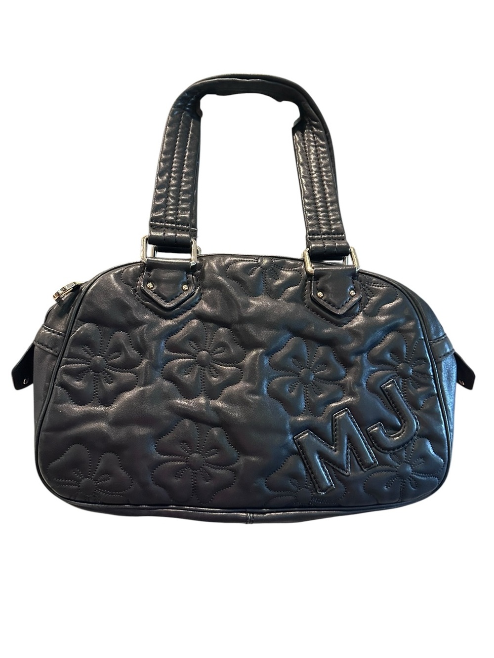 Vintage Marc Jacobs Black Leather Floral Quilted Tote Shoulder Bag